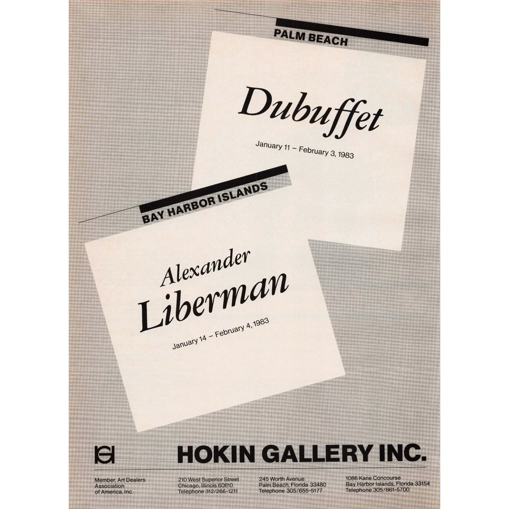 1983 Hokin Gallery Vintage Print‎ Ad Jean Dubuffet Alexander Liberman Palm Beach